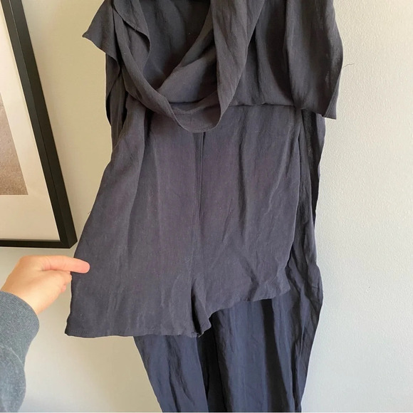 NWT URBAN Outfitters Black Linen Blend Jumpsuit Dress with High Slits Size XS - Picture 12 of 16